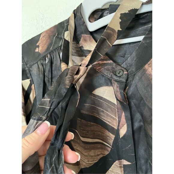 AllSaints Toni Iris Silk Blend Shirt Button Up Coffee Brown NEW - Picture 10 of 14